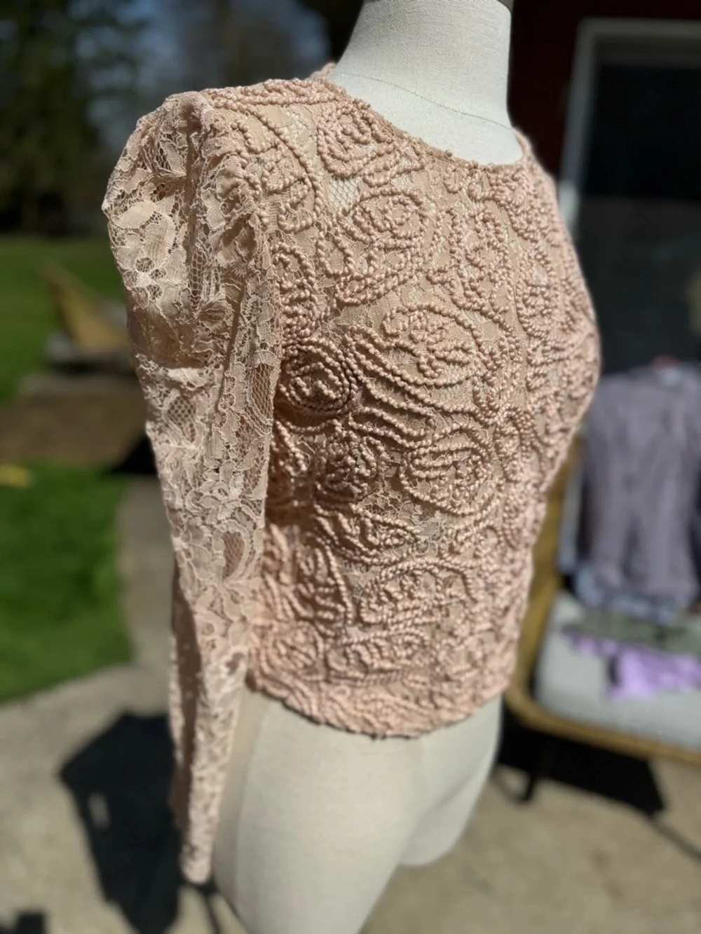 Zara Trafaluc Lace Crewneck Long-Sleeve Top - Size Small